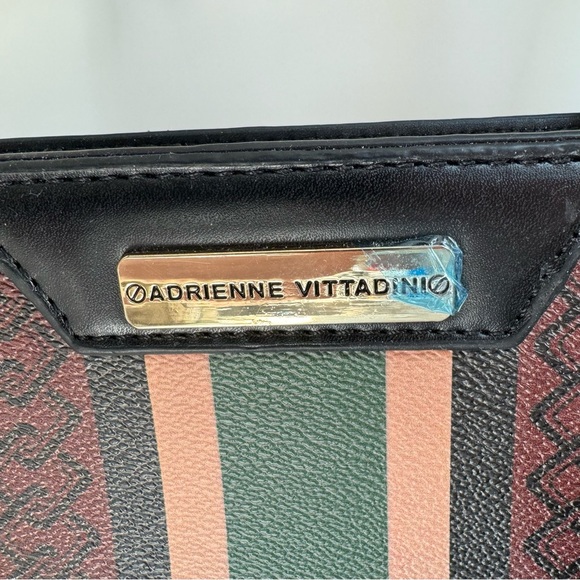 NWT!! Adrienne Vittadini Workbook Tote,Rich brown dark green/black/khaki stripe - Picture 4 of 16